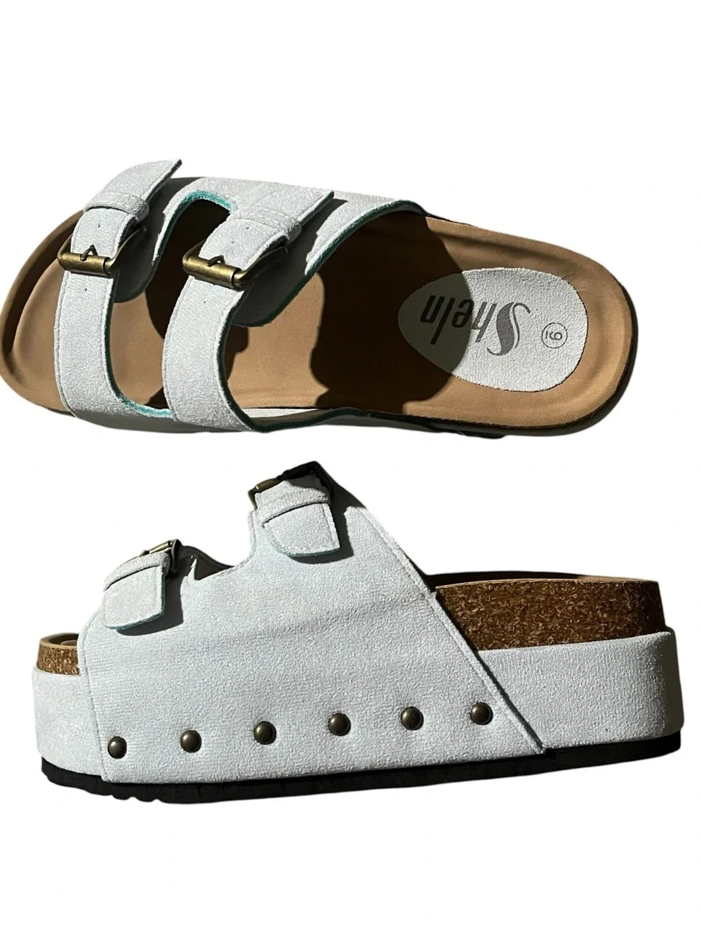SHEIN Women’s Light Blue Platform Cork Slide Sandals Size 9